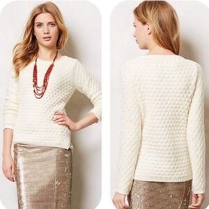 Anthropologie Field Flower Crew Neck Honeycomb Knit Sweater Small Office Preppy